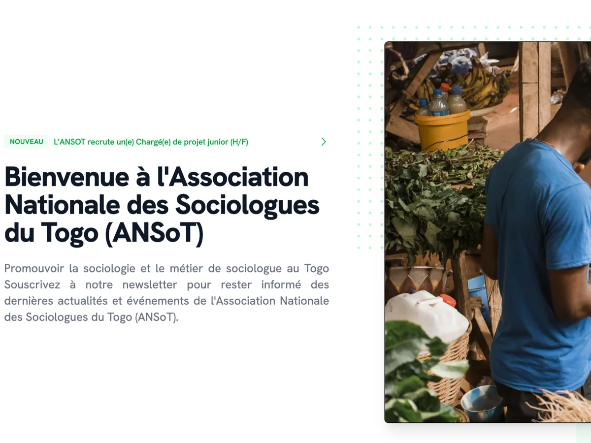 ANSoT interface combining its institutional welcome message with documentary market photography.